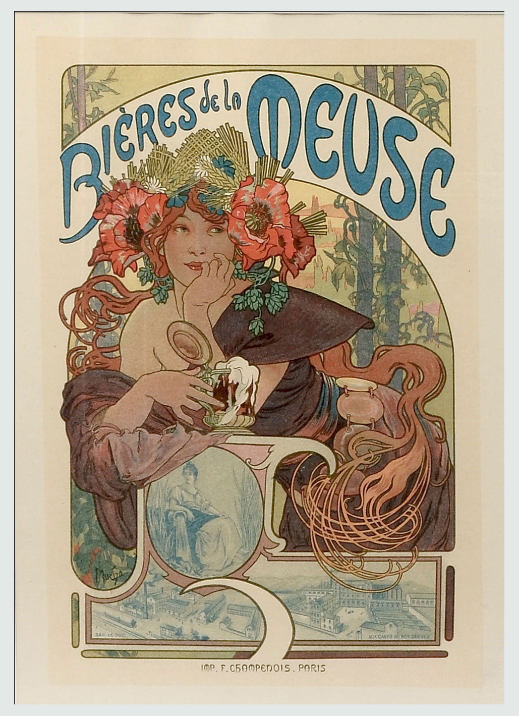 Appraisal: ALPHONSE MUCHA NOUVEAU POSTER ''Bieres de la Meuse'' printed by