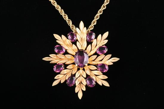 Appraisal: K GOLD AND AMETHYST PENDANT BROOCH