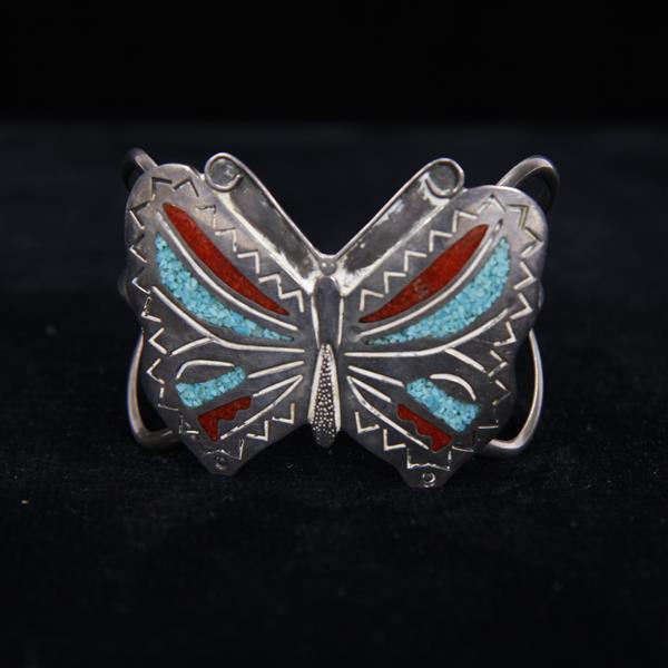 Appraisal: Vintage Southwestern Native American Indian Wide Sterling Silver Butterfly Cuff