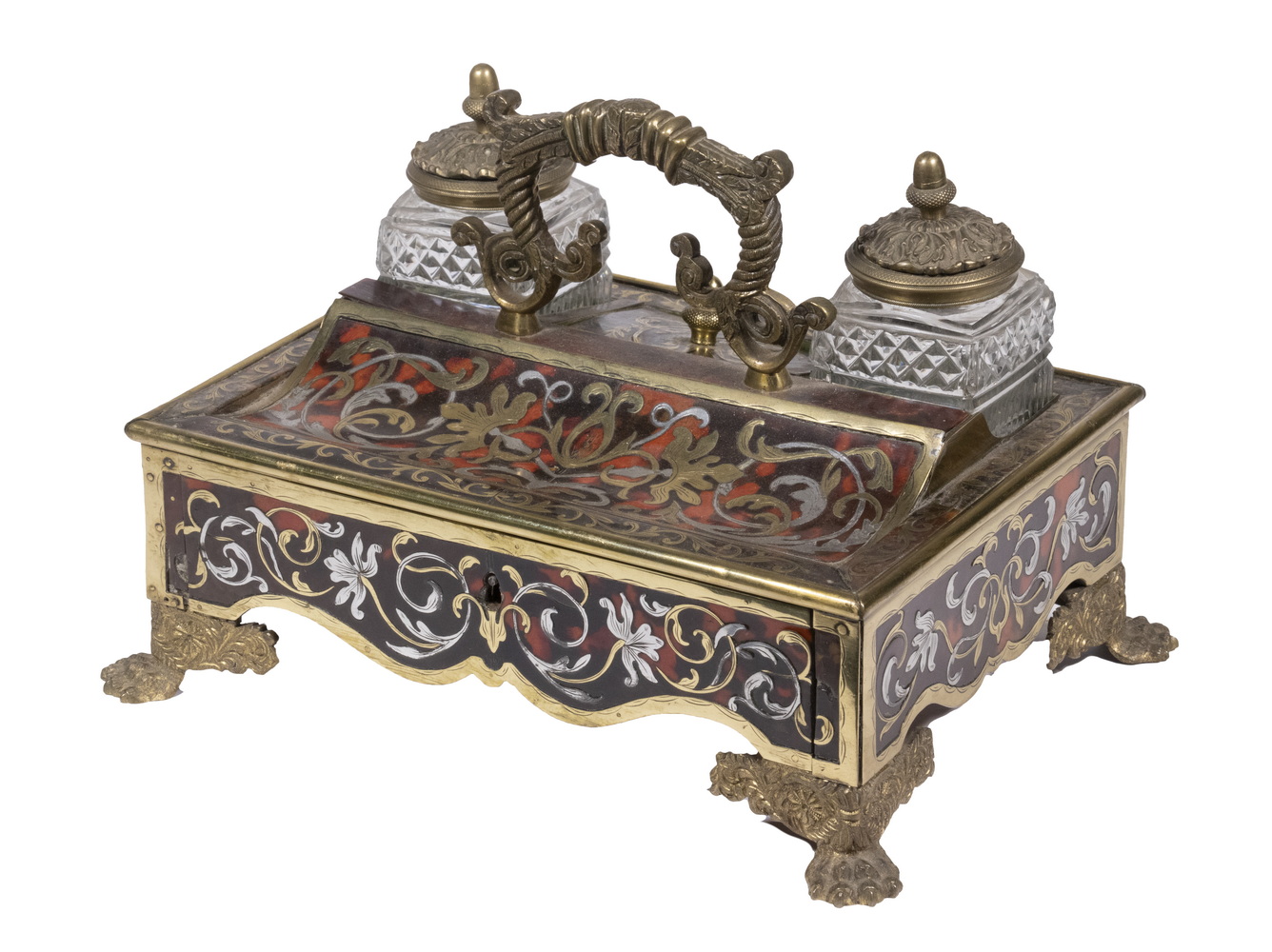 Appraisal: FRENCH INLAID TORTOISESHELL BOULLE INKSTAND Early th c Desk Standish