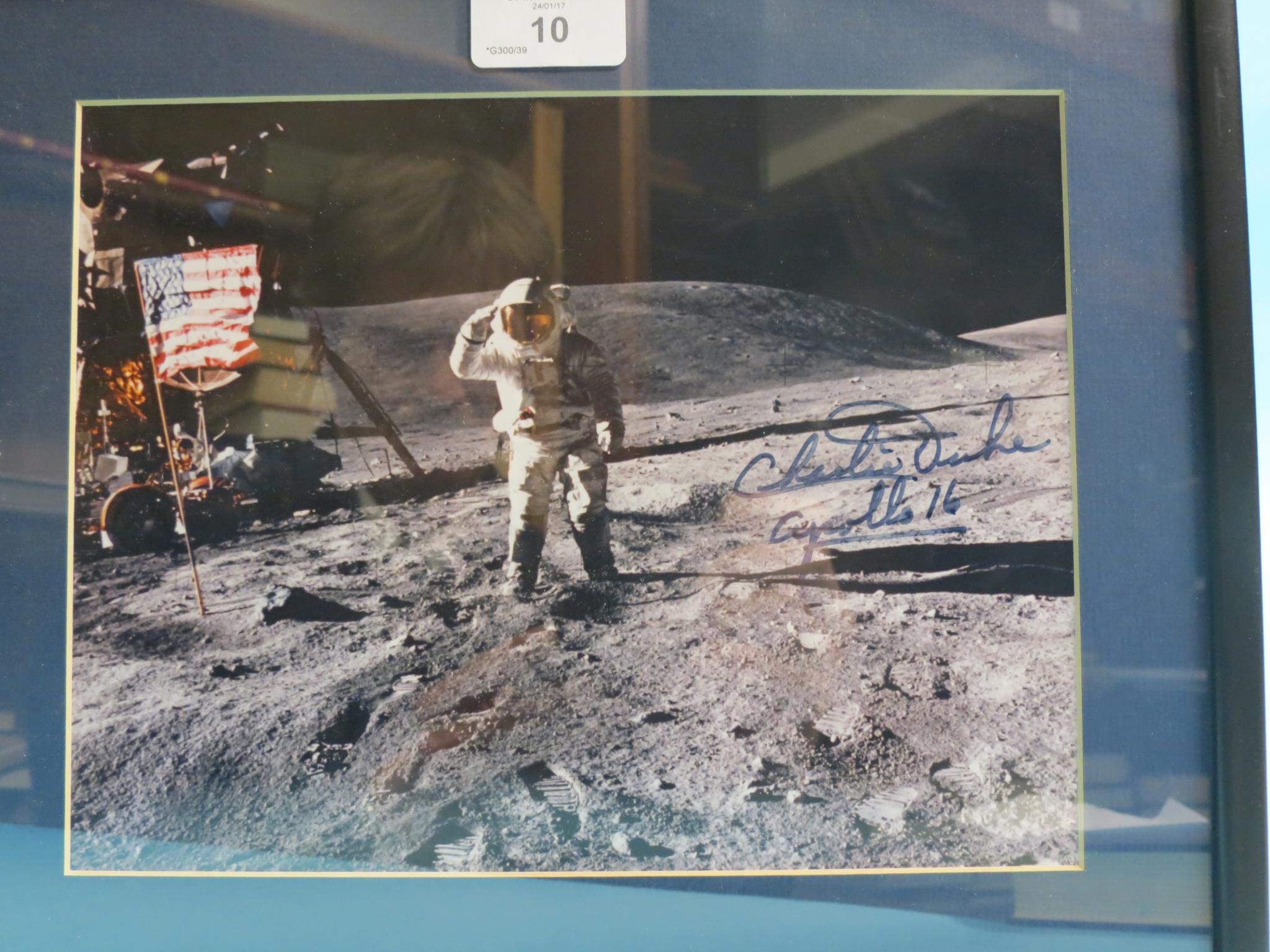 Appraisal: Charlie Duke born - autographed colour photograph moon-walk Tenth and