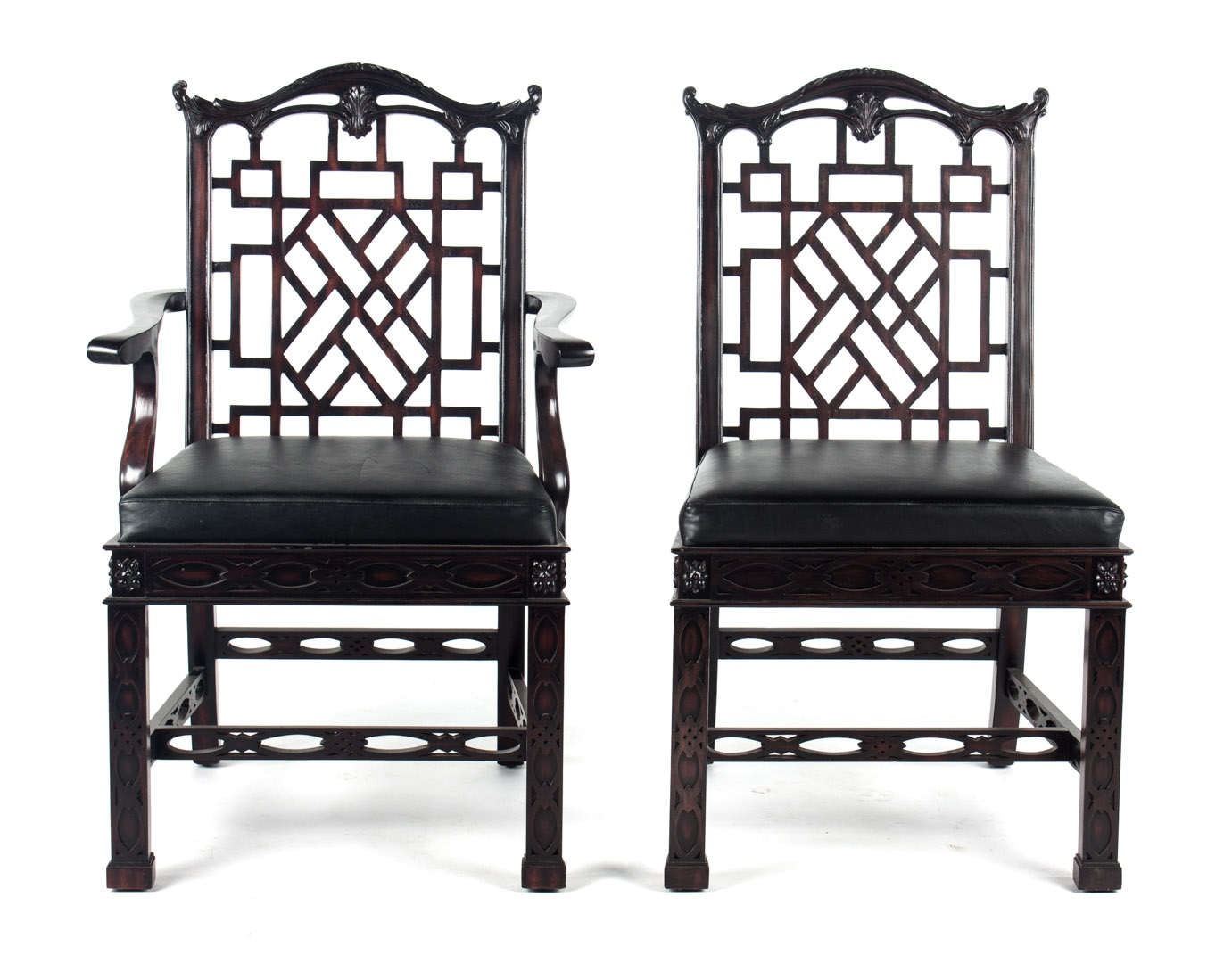 Appraisal: Two Chinese Chippendale mahogany chairs reportedly Maitland Smith matching arm