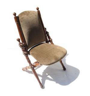 Appraisal: English Wood and Brass Folding Chair English wood and brass