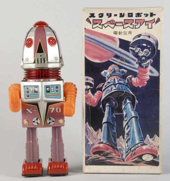 Appraisal: Tin Litho X- Space Robot Battery-Operated Toy Description Japanese Working