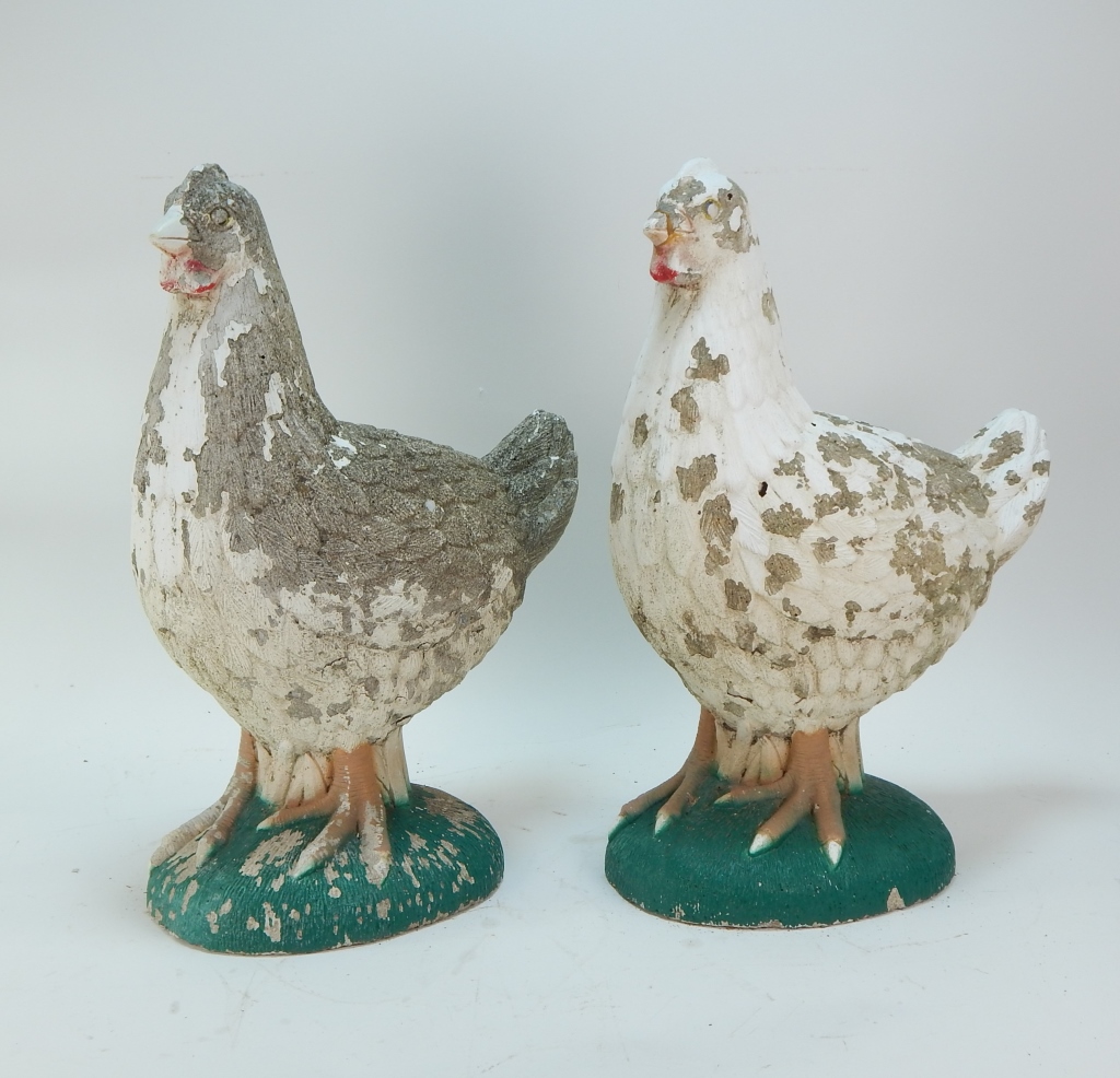 Appraisal: PR AMERICAN CEMENT GARDEN CHICKEN HEN STATUES United States th