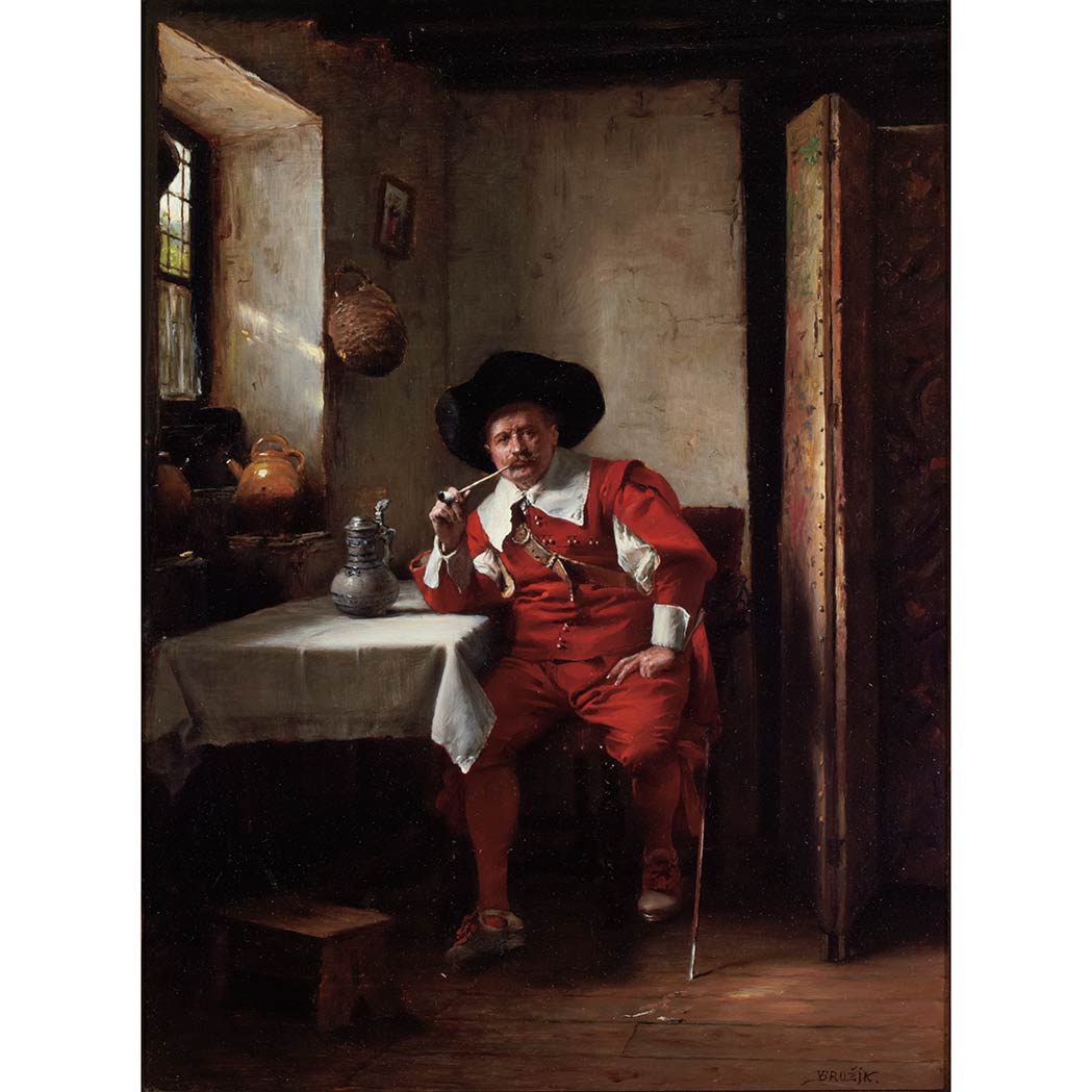 Appraisal: Vaclav Brozik Czech - Seated Cavalier Smoking a Pipe in