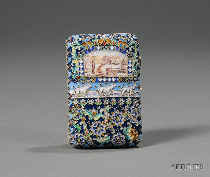 Appraisal: Russian Silver and Enamel Cigarette Case - rectangular with rounded