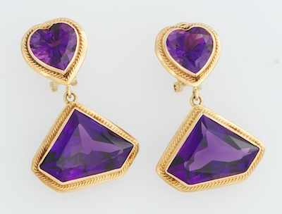 Appraisal: A Pair of Impressive Gold and Fine amethyst Earrings k