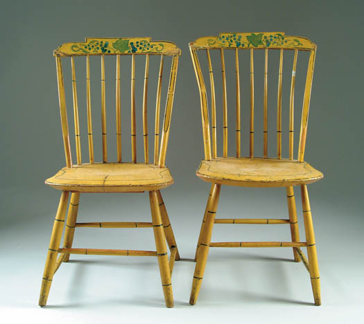 Appraisal: PAIR OF PAINTED ANTIQUE STEP DOWN WINDSOR SIDE CHAIRS Old