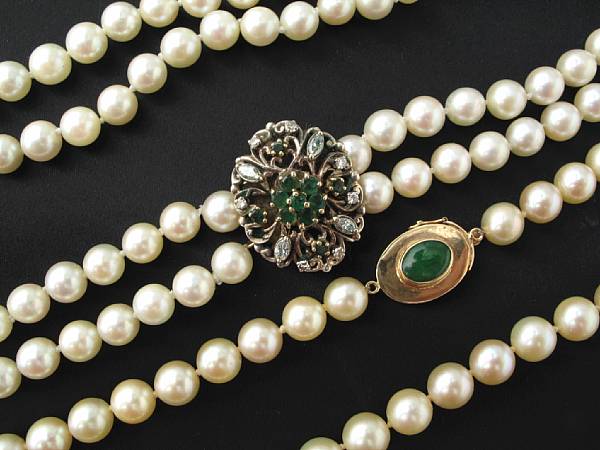 Appraisal: A collection of cultured pearl jewelry featuring a pair of