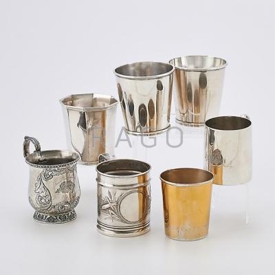 Appraisal: SEVEN AMERICAN SILVER MUGS AND CUPS Octagonal shape by R