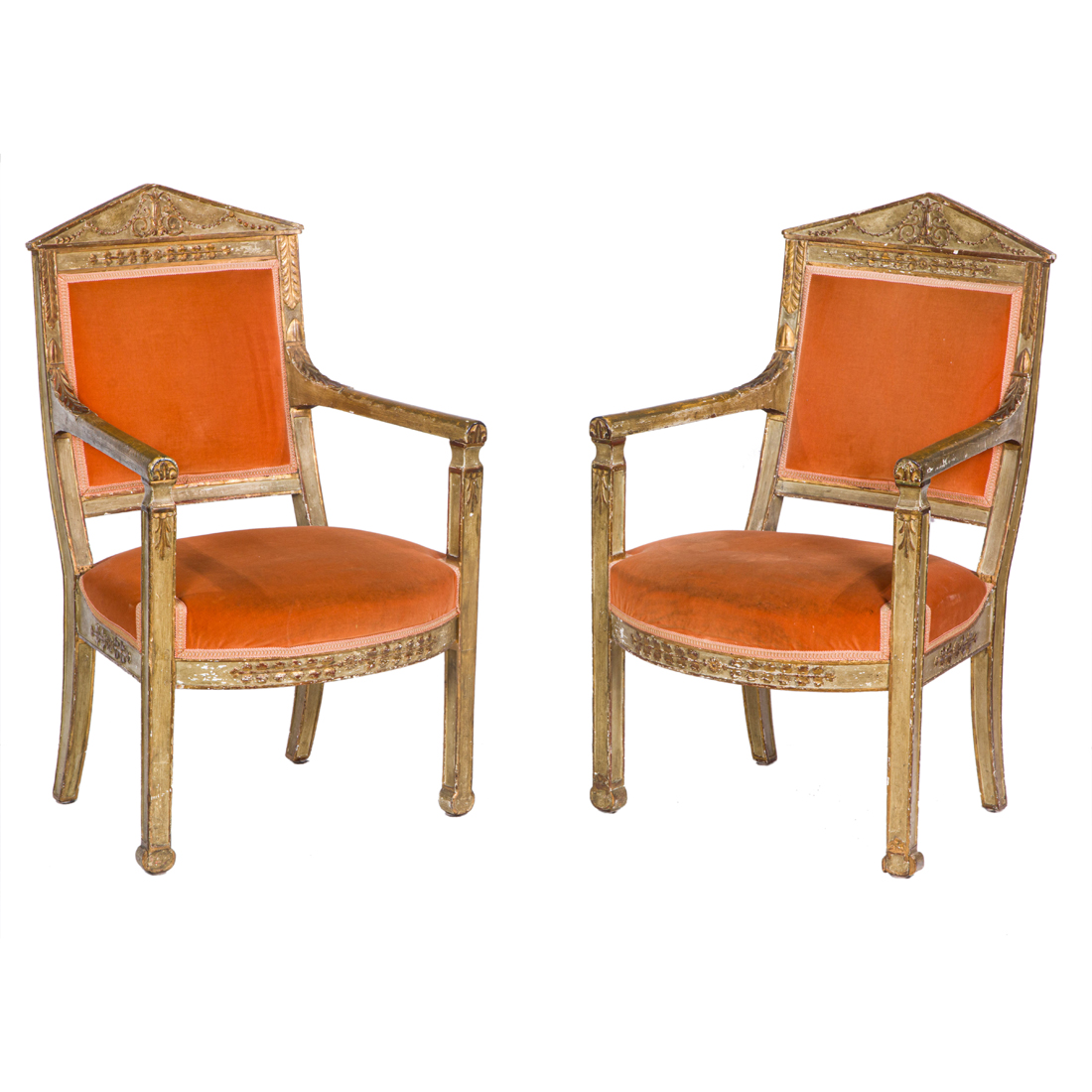 Appraisal: A PAIR OF PERIOD FRENCH EMPIRE POLYCHROME DECORATED FAUTEUILS A