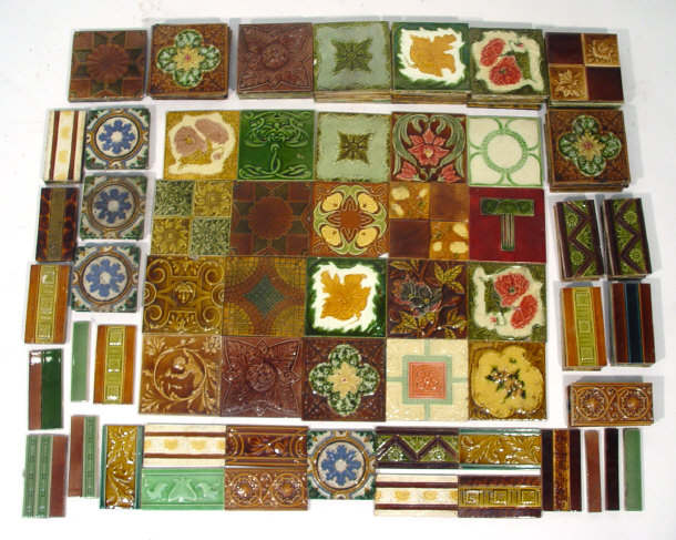 Appraisal: Approximately Victorian and Art Nouveau colour glazed pottery tiles including