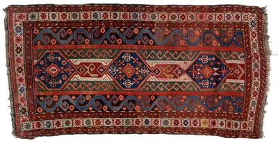 Appraisal: Persian rug multi-colored field with three geometric medallions pronounced abrash