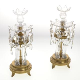 Appraisal: Pair Regency crystal and bronze candlesticks Pair Regency crystal and