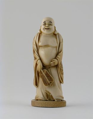 Appraisal: A Japanese ivory carving of Hotie standing holding his fan