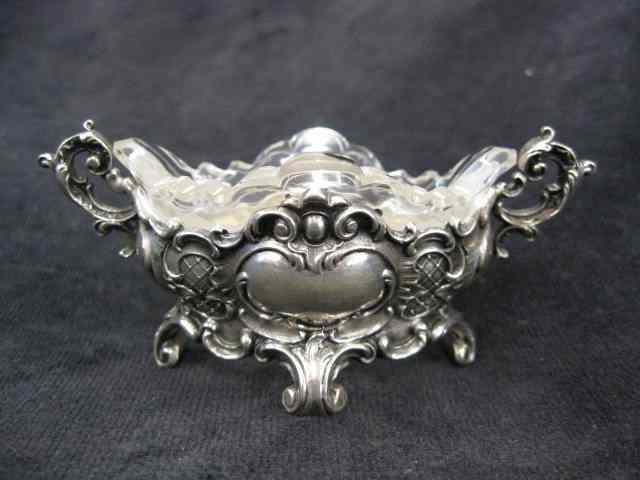 Appraisal: European Sterling Cut Glass Salt Cellar rococo style footed handled