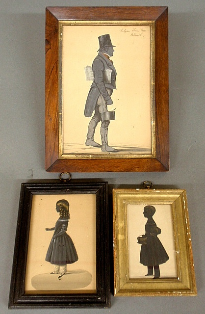 Appraisal: - Three painted silhouettes th c largest signed Julian Town