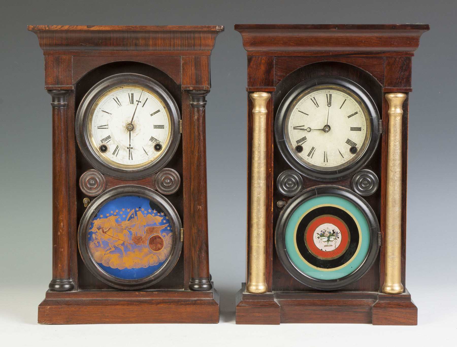 Appraisal: Ingraham Co Shelf Clock Rosewood case gilt columns original finish