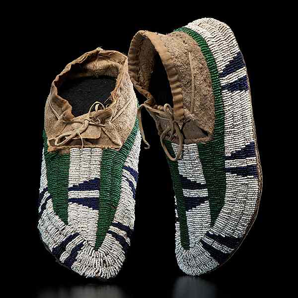 Appraisal: Sioux Beaded Hide Moccasins thread and sinew-sewn using bead colors