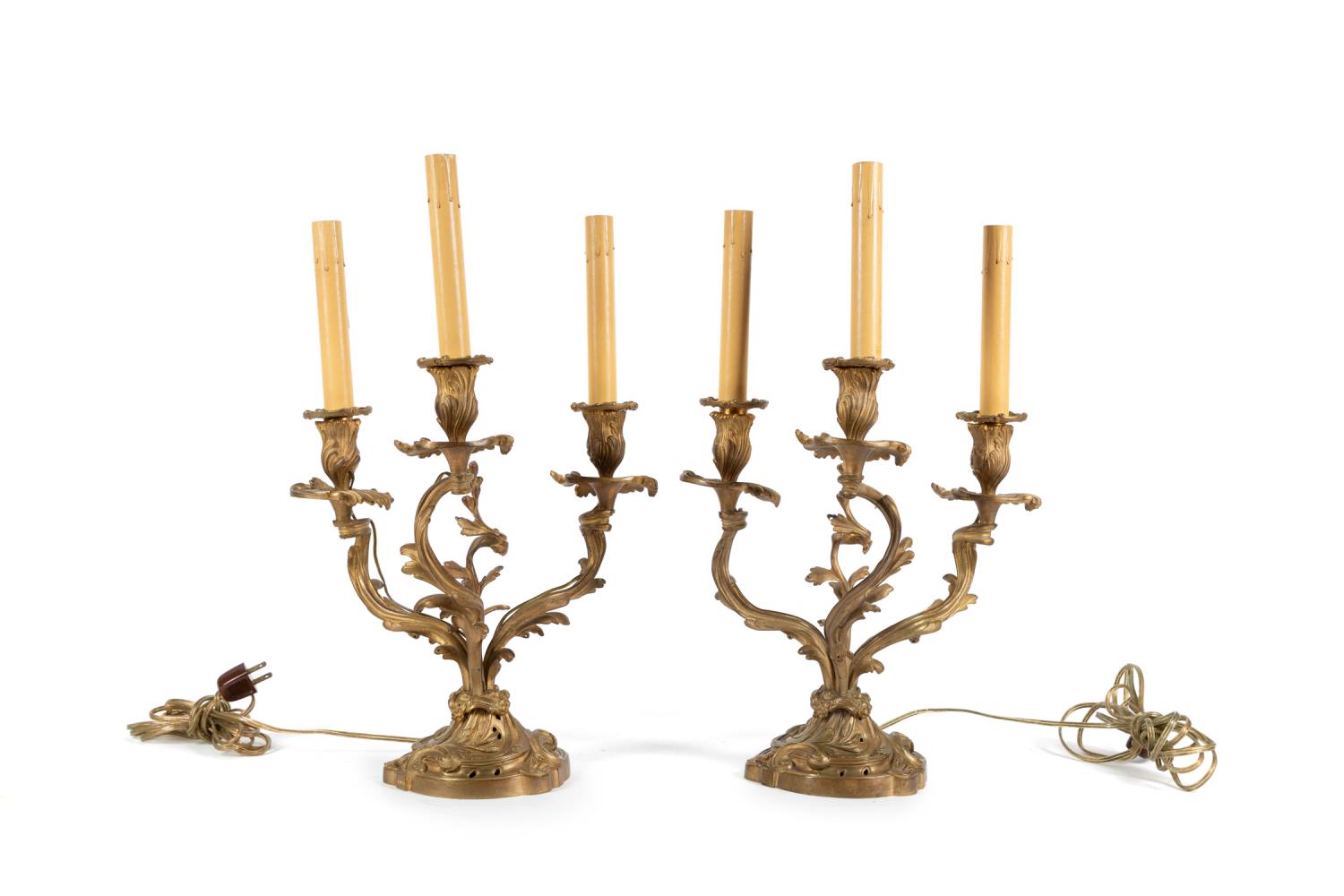 Appraisal: PR LOUIS XV STYLE THREE LIGHT CANDELABRA Pair of possibly