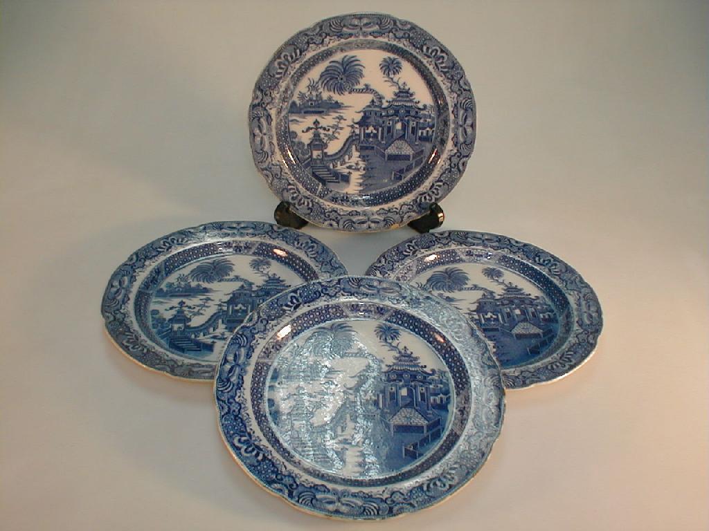 Appraisal: A set of four early thC pearlware plates printed in