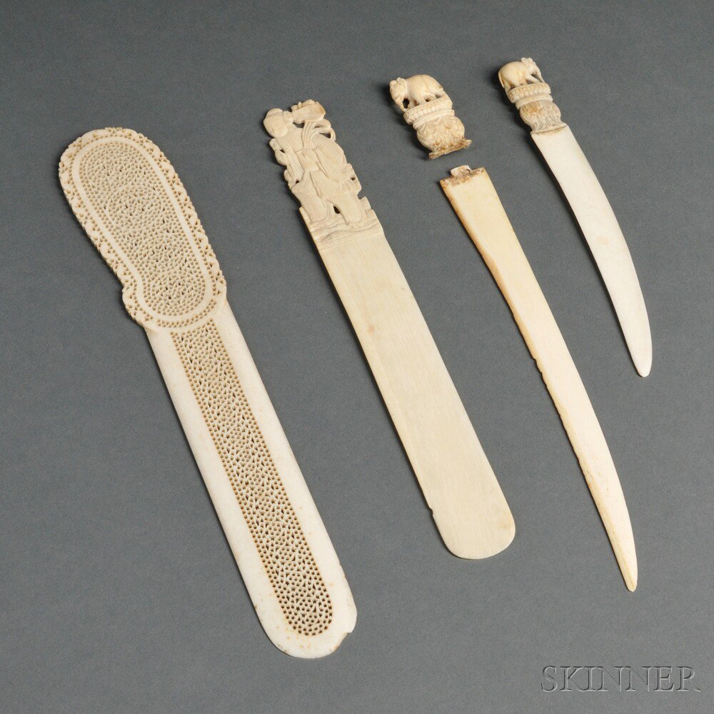 Appraisal: Four Ivory Letter Openers Asia two Indian saber-form letter openers