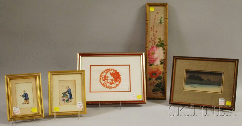 Appraisal: Five Small Framed Asian Works including two Chinese gouache on