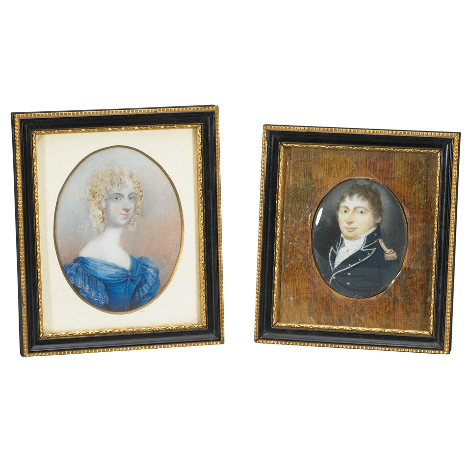 Appraisal: Two English Portrait Miniatures on Ivory a Naval Officer and