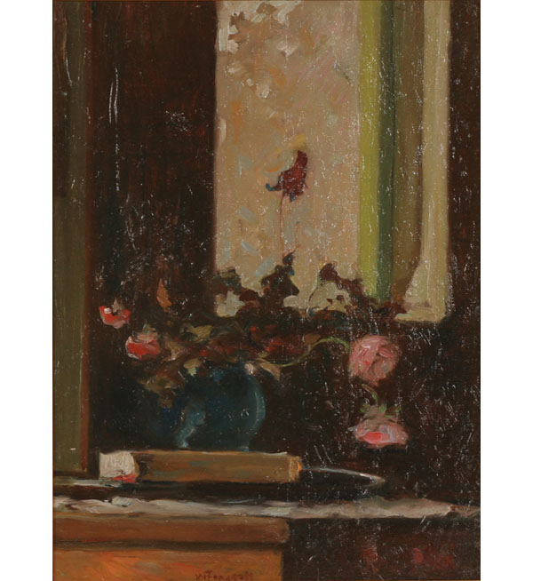 Appraisal: William J Forsyth American - floral still life with book