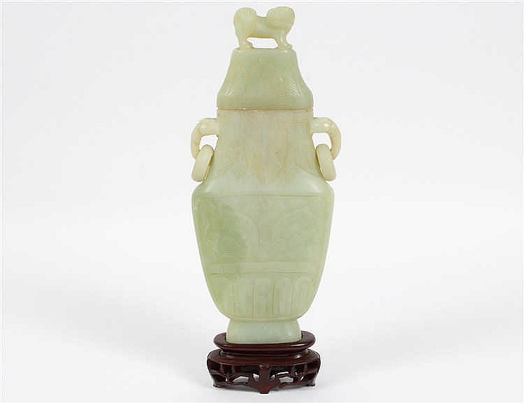 Appraisal: CHINESE JADE COVERED VASECirca The flattened vase shaped vessel in