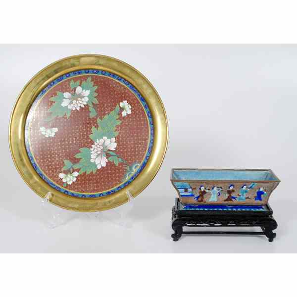 Appraisal: Cloisonne Tablewares Asian Two cloisonne tablewares including a large serving