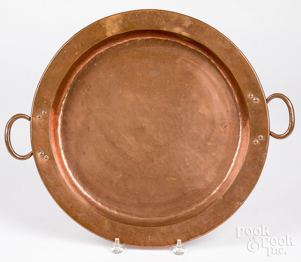 Appraisal: Gustav Stickley hammered copper serving tray Gustav Stickley hammered copper