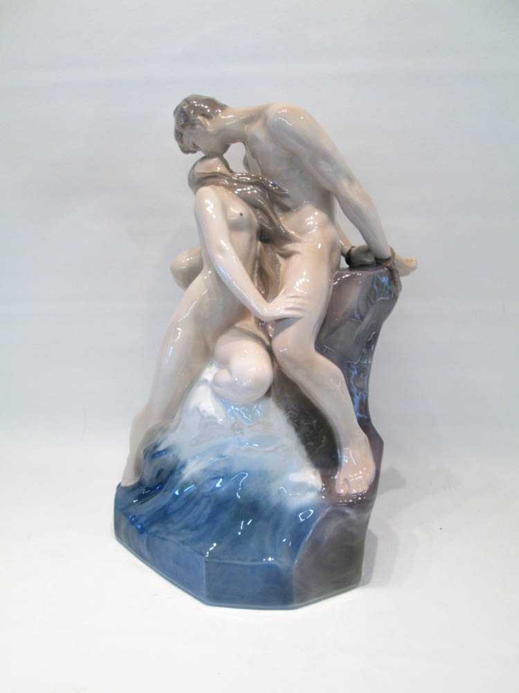 Appraisal: ROYAL COPENHAGEN LARGE PORCELAIN FIGURINE titled Wave and Rock Height