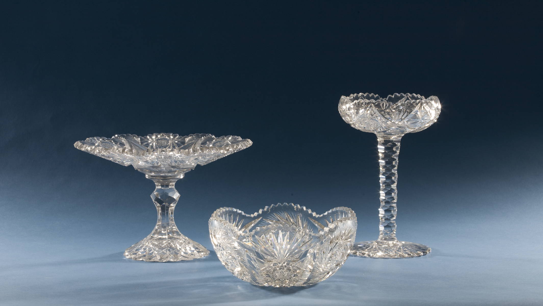 Appraisal: THREE AMERICAN BRILLIANT CUT GLASS TABLE OBJECTS INCLUDING A FOOTED