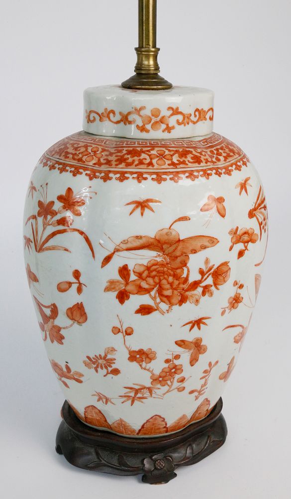 Appraisal: Chinese Export Porcelain Shaped Covered Jar Mounted As a Lamp