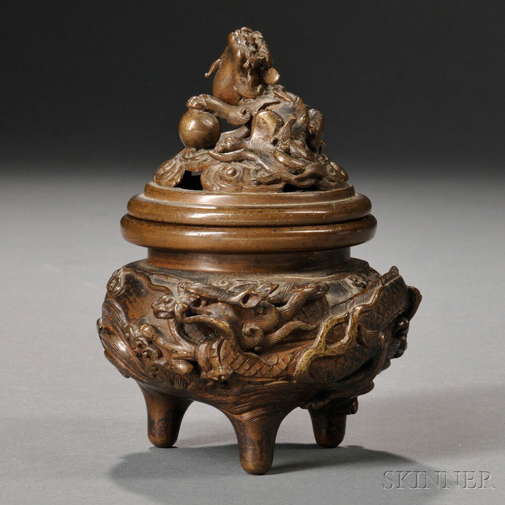 Appraisal: Bronze Miniature Tripod Censer Japan th century the body cast