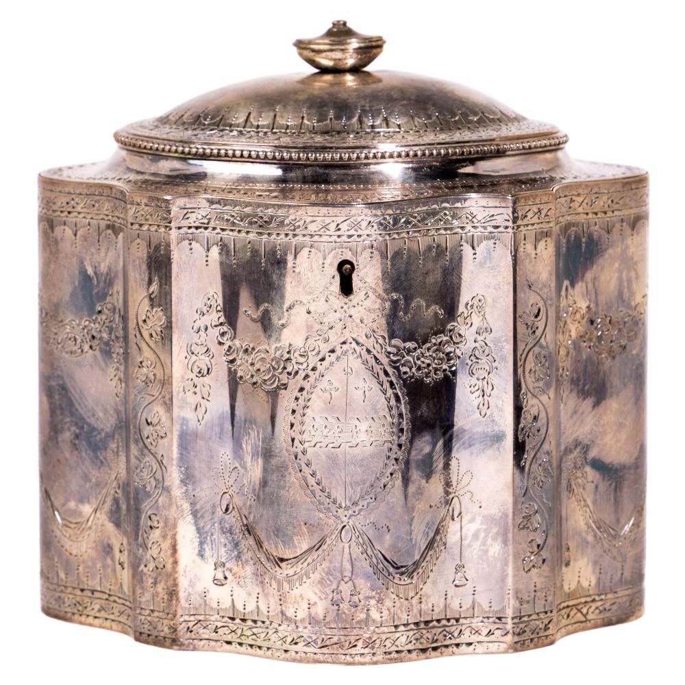 Appraisal: HESTER BATEMAN GEORGE III STERLING SILVER TEA CADDYDated having the