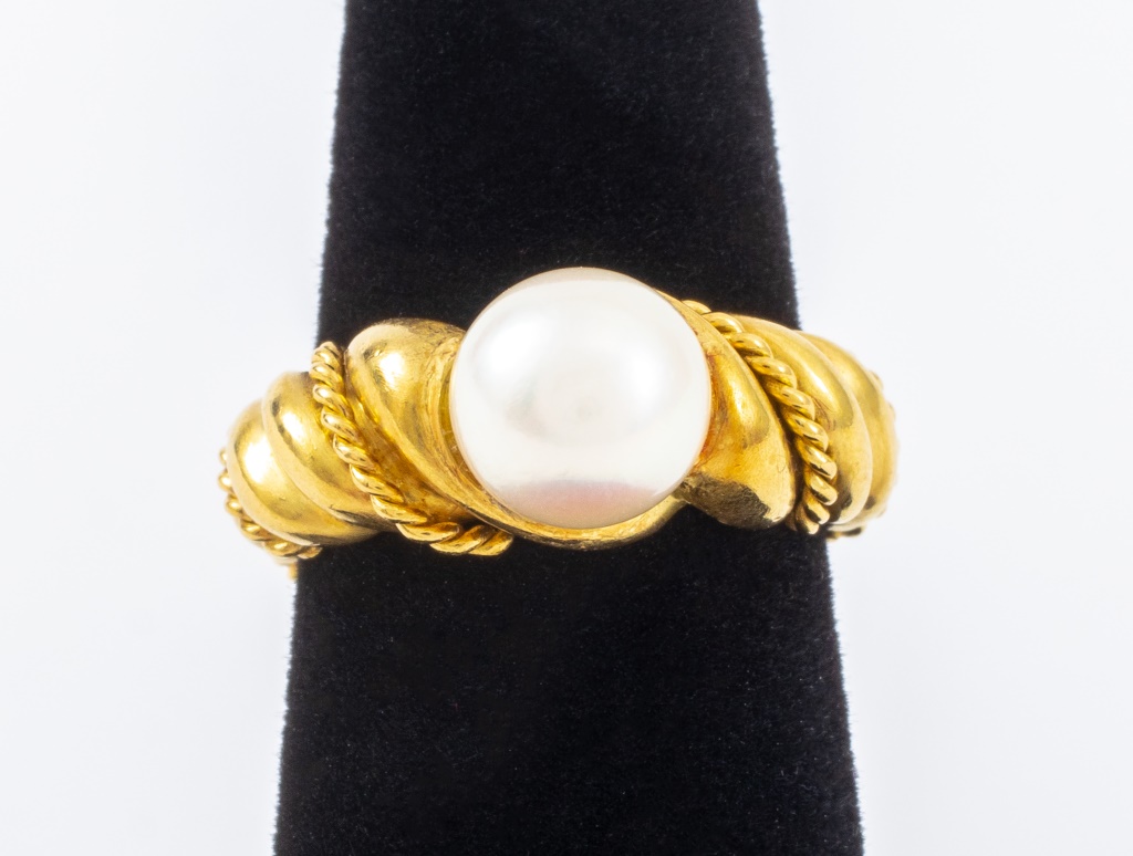 Appraisal: TIFFANY CO K GOLD PEARL TWIST RING Vintage Tiffany Co