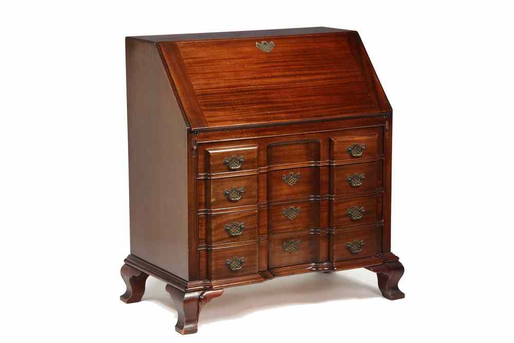 Appraisal: DESK - Paine Furniture Co mahogany block front Governor Winthrop