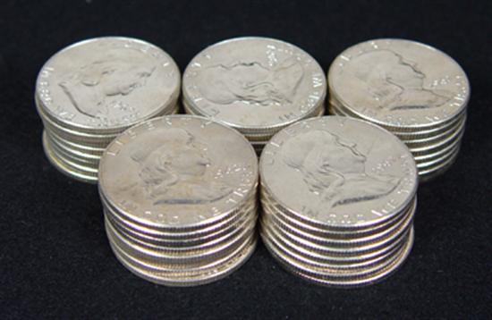 Appraisal: Two Rolls of -D Franklin Halves All coins are uncirculated