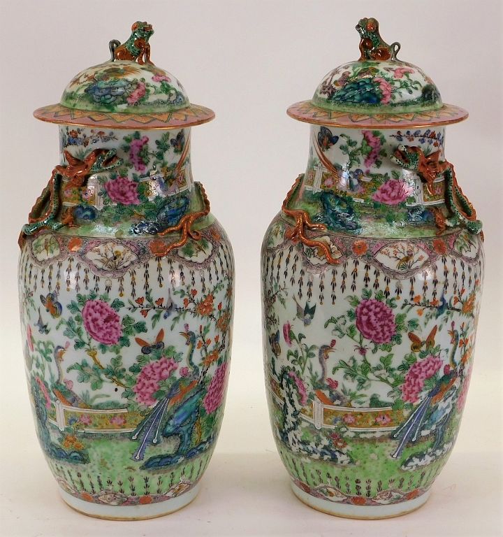 Appraisal: PR Chinese Famille Rose Porcelain Covered Vases China Qing Dynasty