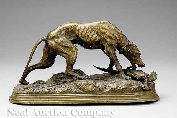 Appraisal: Continental Bronze Group of a Dog with Prey after Jules