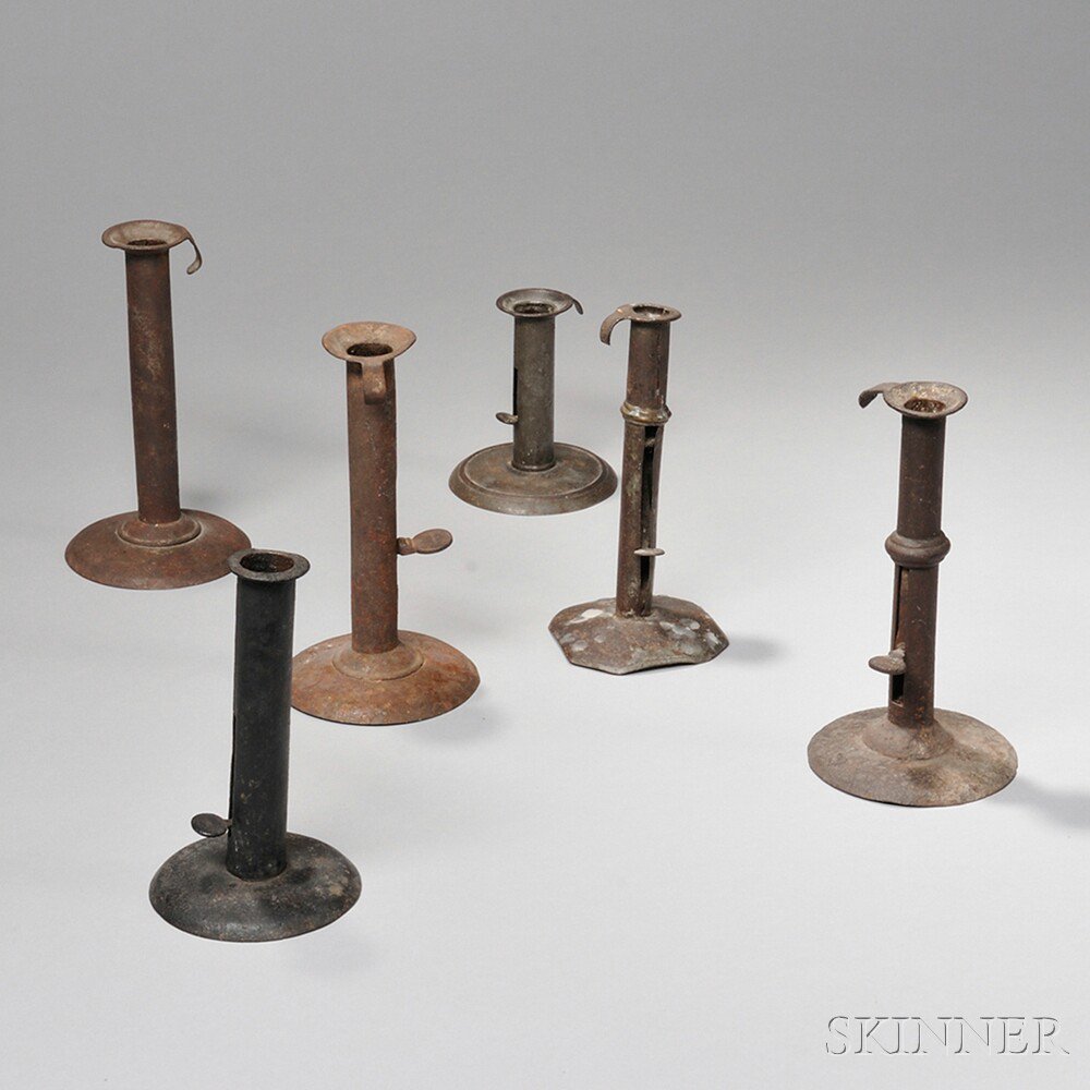 Appraisal: Six Iron Hogscraper Candlestick England or America late th early