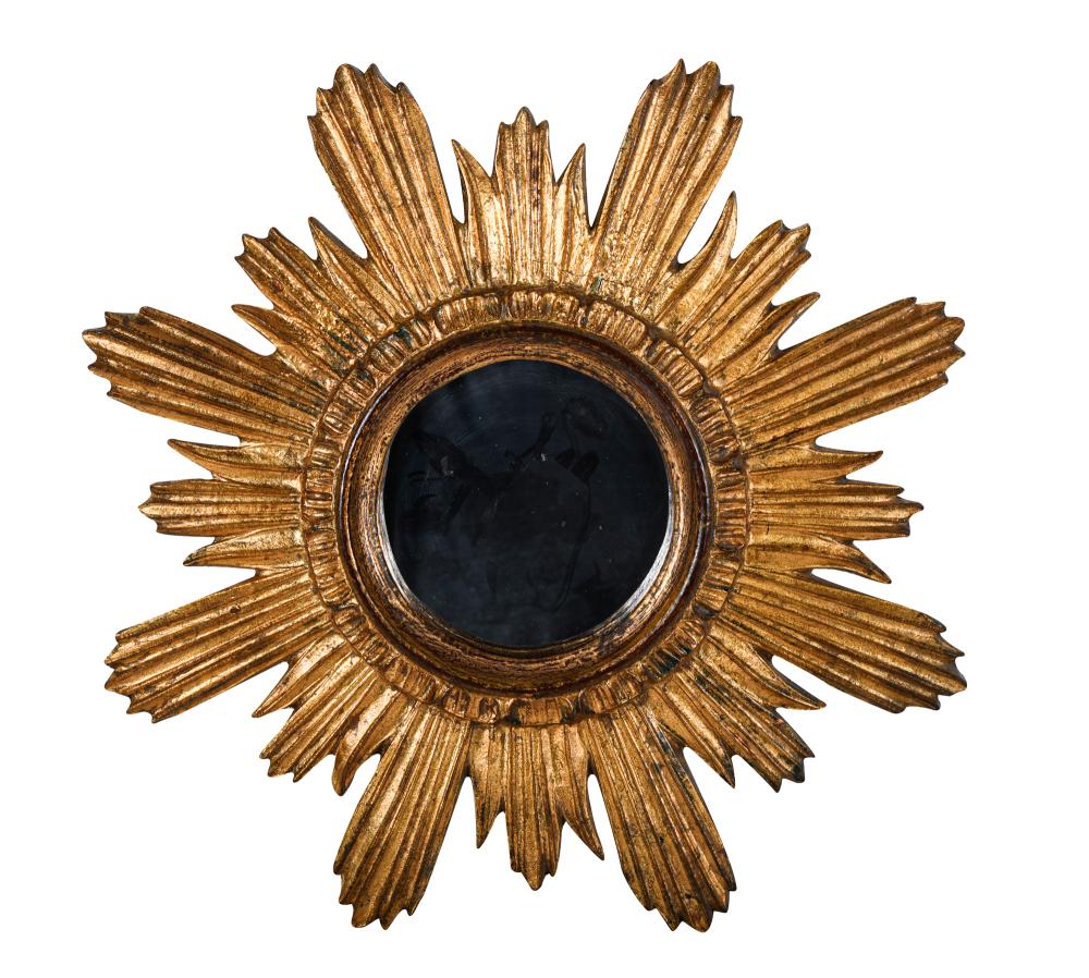 Appraisal: ITALIAN GILT-WOOD SUNBURST MIRROR th century inches diameter the mirror