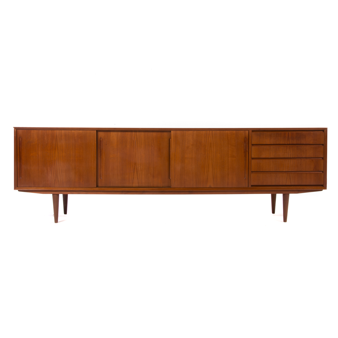 Appraisal: Danish Modern teakwood sideboard mid- th century flat top three