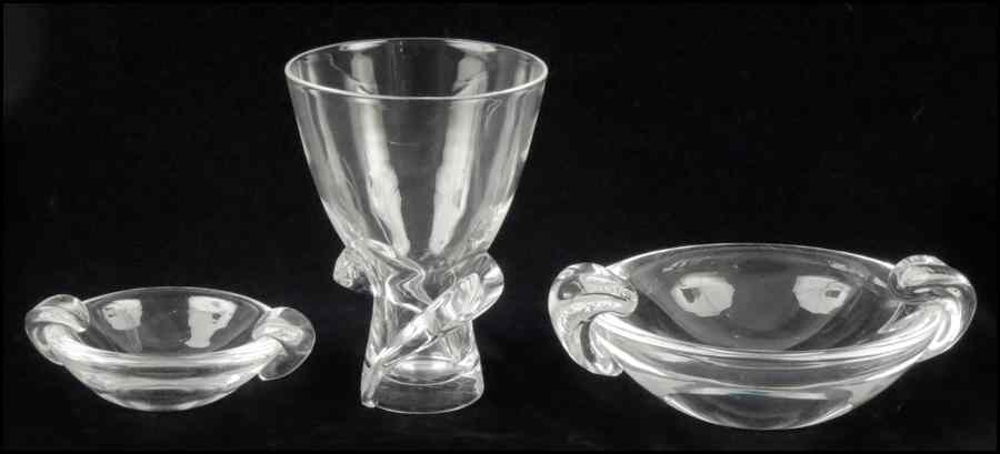 Appraisal: STEUBEN CRYSTAL VASE Togeher with two Steuben crystal ashtrays Vase