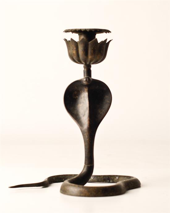 Appraisal: A Niello Work Cobra Candlestick of cast metal possibly bronze