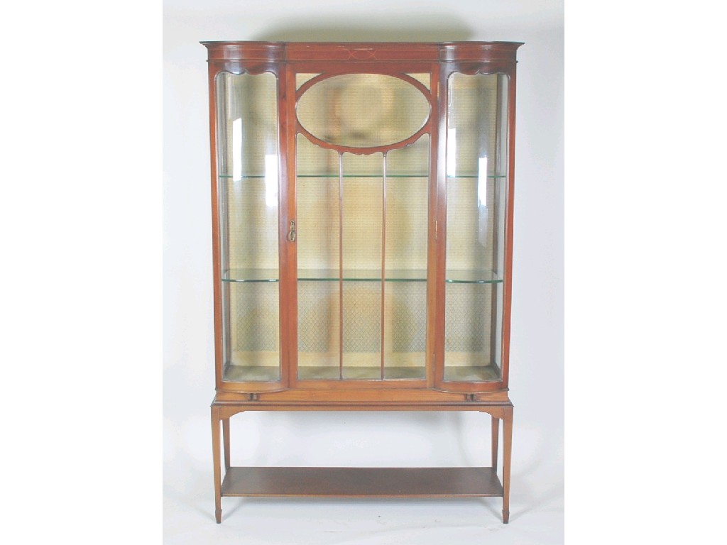 Appraisal: EDWARDIAN MAHOGANY AND LINE INLAID MAHOGANY DISPLAY CABINET the inlaid