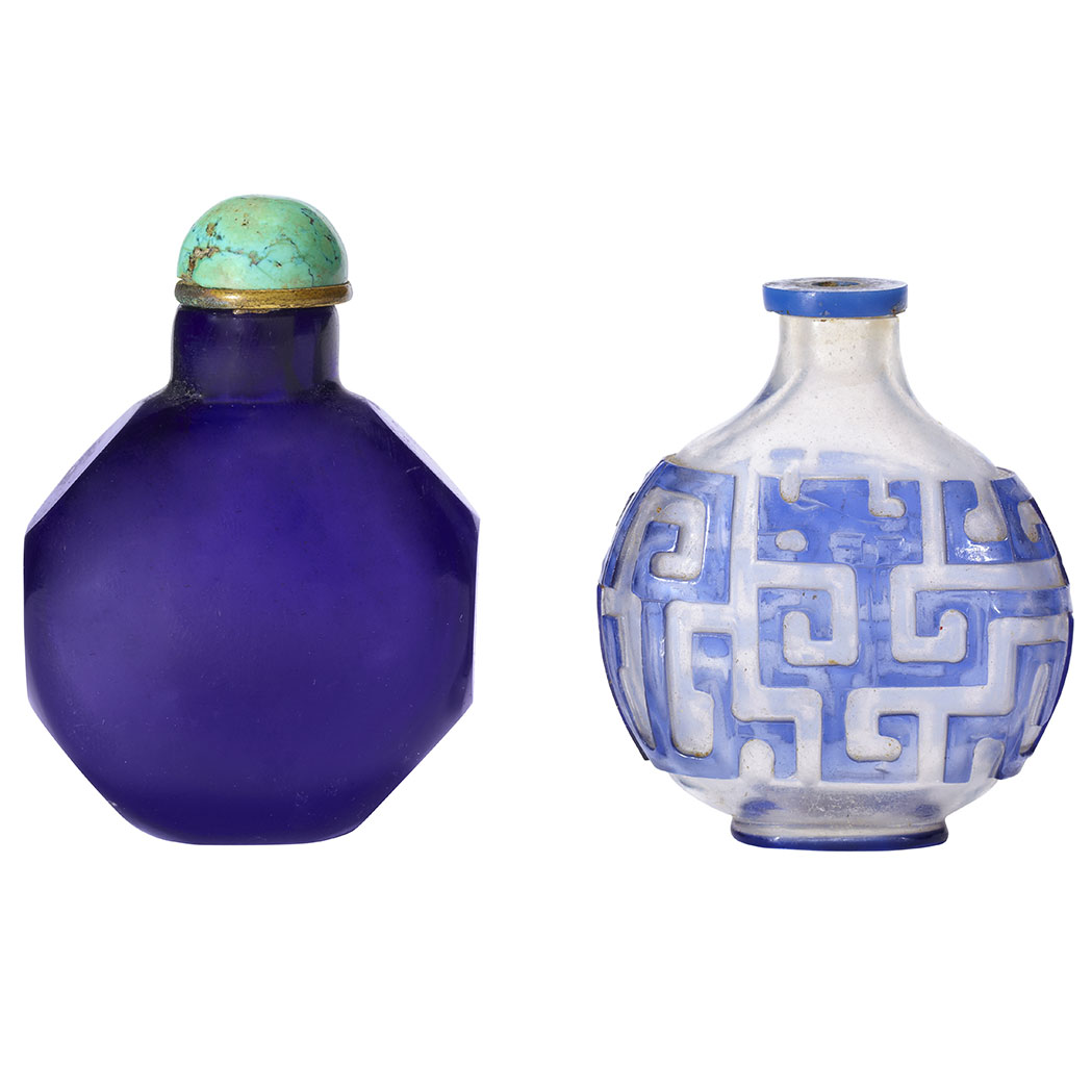 Appraisal: Two Chinese Glass Snuff Bottles th th Century Comprising one